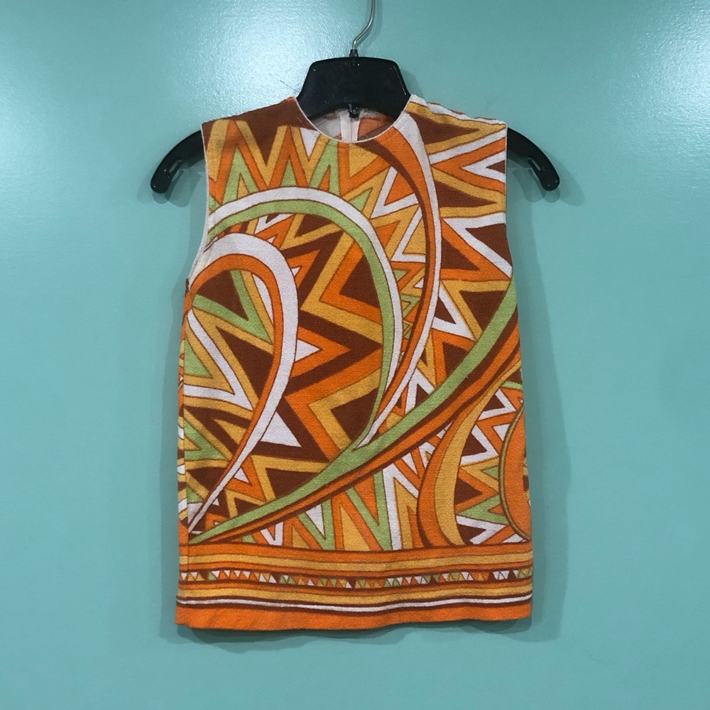 Vintage 60s 70s Sleeveless Tank Top Blouse Abstrac